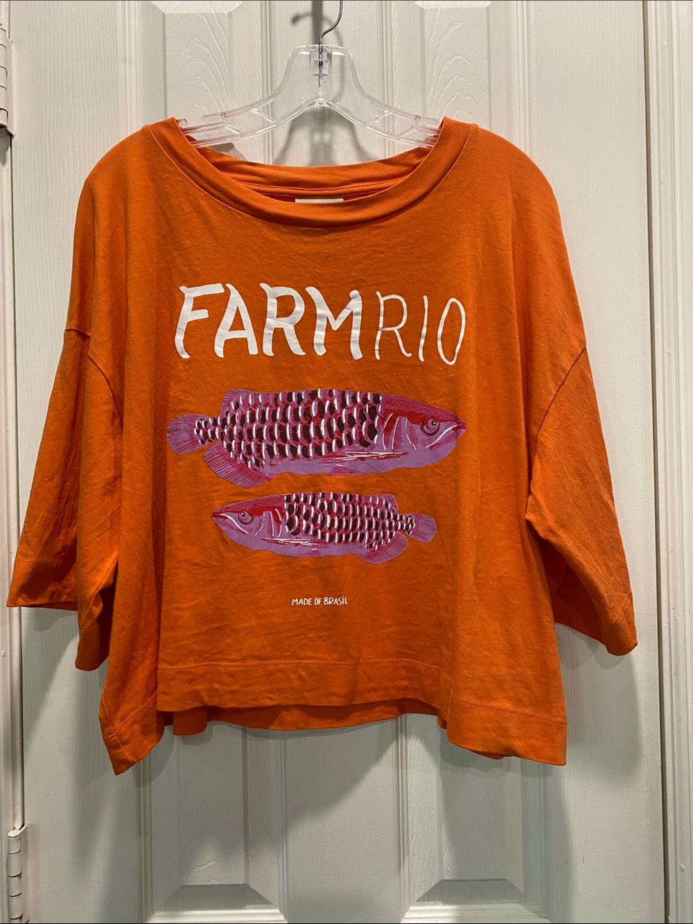 FARM RIO Orange Graphic Boxy Cropped Short Sleeve Tee